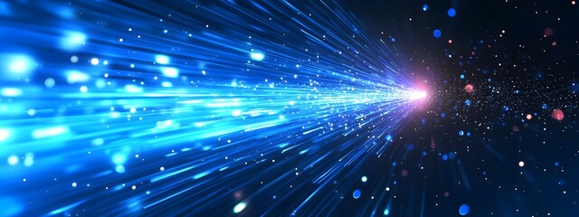 Naklejka premium Blue light speed background with glowing lines, blue abstract technology banner design for digital video and film production, motion graphics or futuristic website template