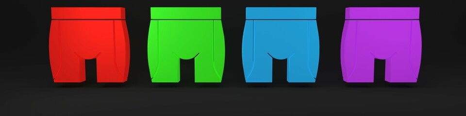 Colorful Cycling shorts icon isolated on black background. Minimalism concept. 3D render illustration