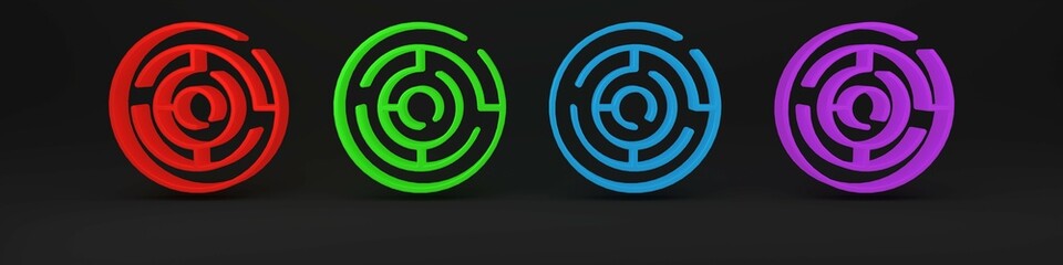 Colorful Minotaur maze or labyrinth icon isolated on black background. Ancient Greek mythology. Minimalism concept. 3D render illustration