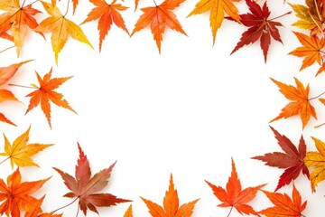 Autumn Maple Leaves Flat Lay White Background created with Generative AI