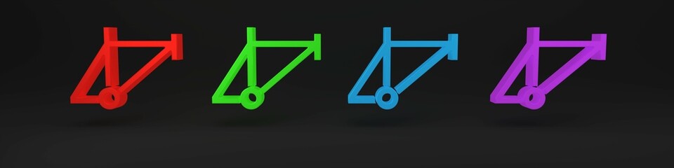 Colorful Bicycle frame icon isolated on black background. Minimalism concept. 3D render illustration