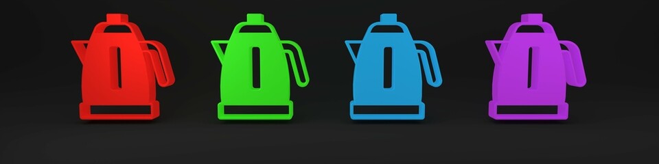 Colorful Electric kettle icon isolated on black background. Teapot icon. Minimalism concept. 3D render illustration
