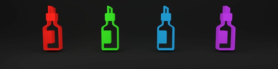 Colorful Bottle of olive oil icon isolated on black background. Jug with olive oil icon. Minimalism concept. 3D render illustration