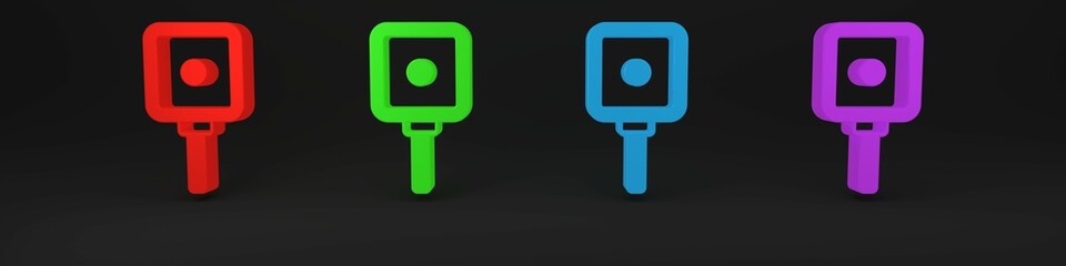 Colorful Frying pan icon isolated on black background. Fry or roast food symbol. Minimalism concept. 3D render illustration