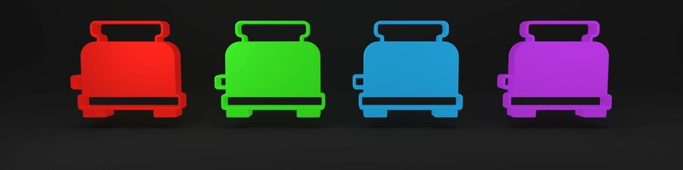 Colorful Toaster icon isolated on black background. Minimalism concept. 3D render illustration