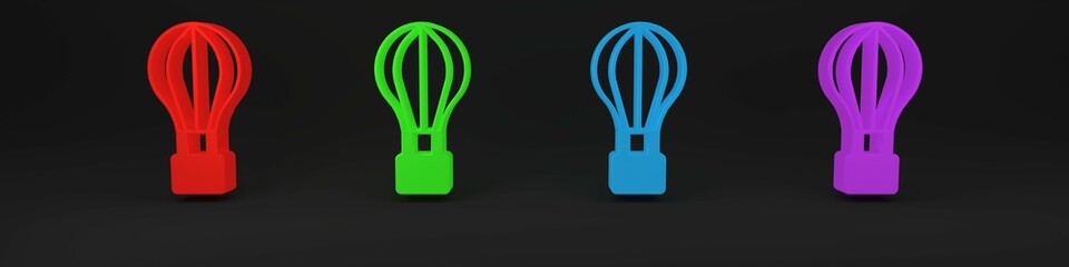 Colorful Hot air balloon icon isolated on black background. Air transport for travel. Minimalism concept. 3D render illustration