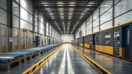 Obraz premium A logistics center focused on infrastructure optimization, showcasing machines that streamline workflow and improve communication