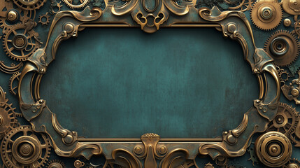 Steampunk Frame with Teal Background