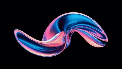 3d crystal glass liquid wave with refraction and holographic effect isolated on dark background. Render transparent glass ribbon, fluid splash with rainbow gradient flying. 3d wave background