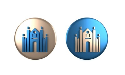 Colorful Milan Cathedral or Duomo di Milano icon isolated on white background. Famous landmark of Milan, Italy. Circle button. 3D render illustration