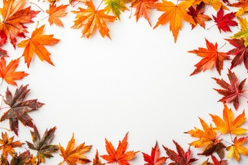 Fototapeta premium Autumn Maple Leaves Flat Lay White Background created with Generative AI
