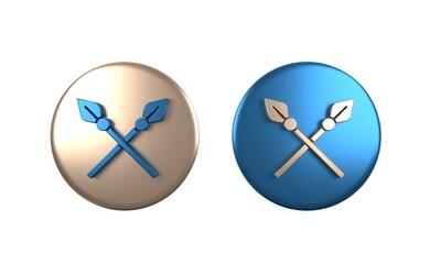 Colorful Crossed medieval spears icon isolated on white background. Medieval weapon. Circle button. 3D render illustration