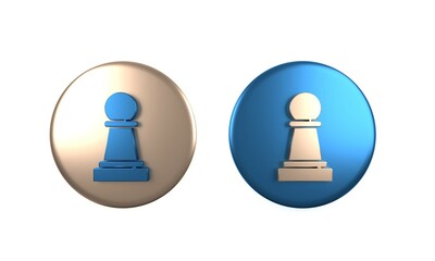 Colorful Chess icon isolated on white background. Business strategy. Game, management, finance. Circle button. 3D render illustration