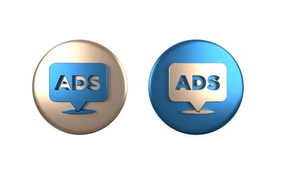 Colorful Advertising icon isolated on white background. Concept of marketing and promotion process. Responsive ads. Social media advertising. Circle button. 3D render illustration