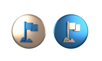 Colorful Flag icon isolated on white background. Location marker symbol. Circle button. 3D render illustration