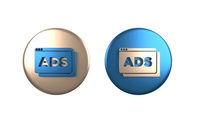 Colorful Advertising icon isolated on white background. Concept of marketing and promotion process. Responsive ads. Social media advertising. Circle button. 3D render illustration