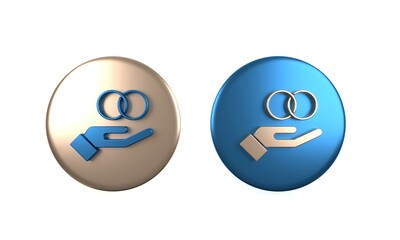 Colorful Wedding rings icon isolated on white background. Bride and groom jewelry sign. Marriage symbol. Diamond ring. Circle button. 3D render illustration