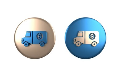 Fototapeta premium Colorful Armored truck icon isolated on white background. Circle button. 3D render illustration