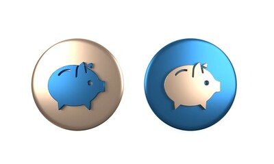 Colorful Piggy bank icon isolated on white background. Icon saving or accumulation of money, investment. Circle button. 3D render illustration