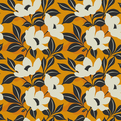 Yellow retro magnolia pattern
