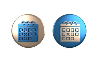 Colorful Calendar fitness icon isolated on white background. Training schedule. Circle button. 3D render illustration