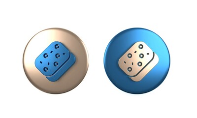 Colorful Sponge with bubbles icon isolated on white background. Wisp of bast for washing dishes. Cleaning service logo. Circle button. 3D render illustration