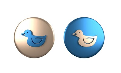 Colorful Rubber duck icon isolated on white background. Circle button. 3D render illustration
