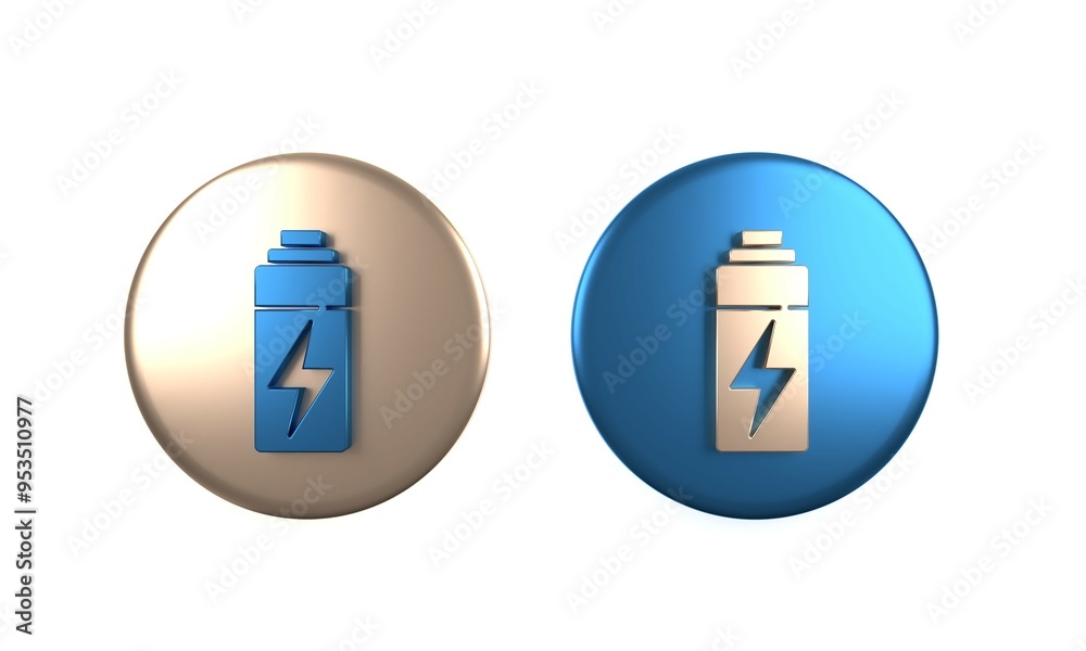 Poster colorful battery icon isolated on white background. lightning bolt symbol. circle button. 3d render 