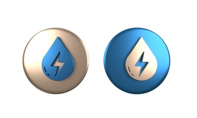 Colorful Water energy icon isolated on white background. Ecology concept with water droplet. Alternative energy concept. Circle button. 3D render illustration