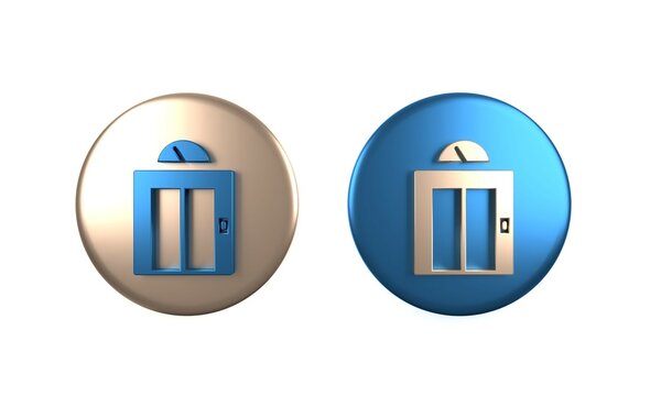Colorful Lift icon isolated on white background. Elevator symbol. Circle button. 3D render illustration