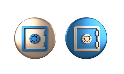 Colorful Safe icon isolated on white background. The door safe a bank vault with a combination lock. Reliable Data Protection. Circle button. 3D render illustration