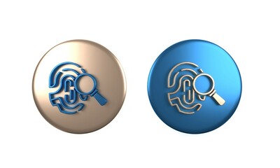 Colorful Magnifying glass with fingerprint icon isolated on white background. Identification sign. Circle button. 3D render illustration