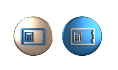 Colorful Safe icon isolated on white background. The door safe a bank vault with a combination lock. Reliable Data Protection. Circle button. 3D render illustration