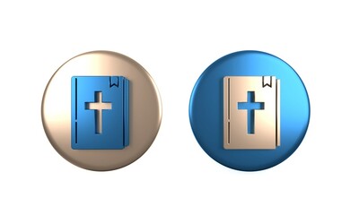 Obraz premium Colorful Holy bible book icon isolated on white background. Circle button. 3D render illustration