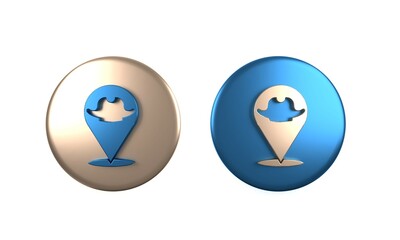 Colorful Location pirate icon isolated on white background. Circle button. 3D render illustration