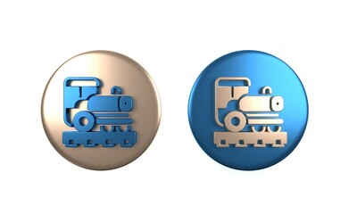 Colorful Vintage locomotive icon isolated on white background. Steam locomotive. Circle button. 3D render illustration