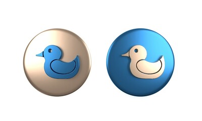 Colorful Rubber duck icon isolated on white background. Circle button. 3D render illustration