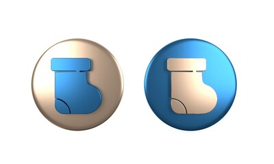 Colorful Baby socks clothes icon isolated on white background. Circle button. 3D render illustration