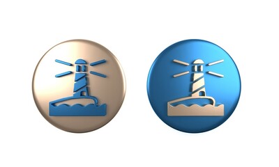 Colorful Lighthouse icon isolated on white background. Circle button. 3D render illustration
