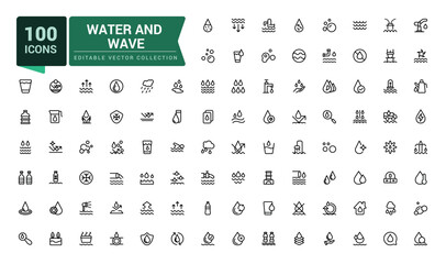 Water and wave, sea wave icon set. Pixel perfect, minimalistic web and UI icon. Outline icon collections. Editable vector illustration.