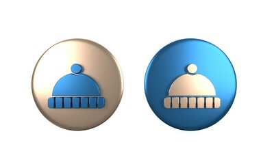 Colorful Winter hat icon isolated on white background. Circle button. 3D render illustration