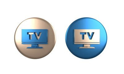 Colorful Smart Tv icon isolated on white background. Television sign. Circle button. 3D render illustration