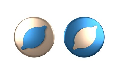 Colorful Lemon icon isolated on white background. Circle button. 3D render illustration