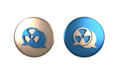 Colorful Radioactive icon isolated on white background. Radioactive toxic symbol. Radiation Hazard sign. Circle button. 3D render illustration