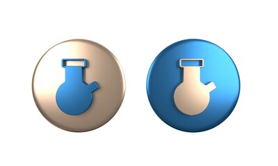 Colorful Test tube and flask chemical laboratory test icon isolated on white background. Laboratory glassware sign. Circle button. 3D render illustration