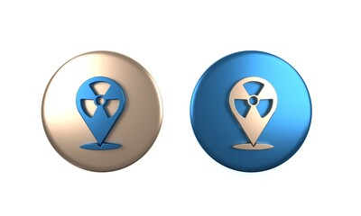 Colorful Radioactive in location icon isolated on white background. Radioactive toxic symbol. Radiation Hazard sign. Circle button. 3D render illustration