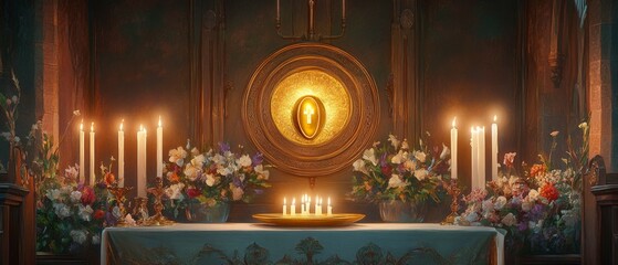 Eucharistic Host Altar Display Christianity Religion Spiritual Symbol