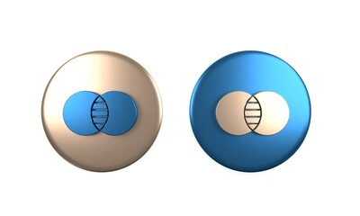Colorful Mathematics sets A and B icon isolated on white background. Symmetric difference. Circle button. 3D render illustration