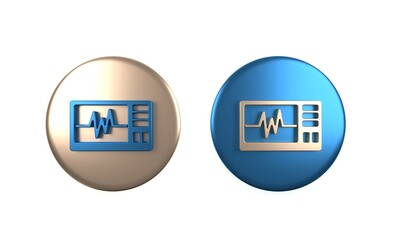 Colorful Computer monitor with cardiogram icon isolated on white background. Monitoring icon. ECG monitor with heart beat hand drawn. Circle button. 3D render illustration