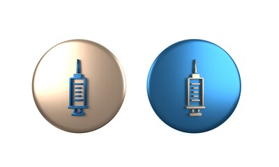 Colorful Syringe icon isolated on white background. Syringe for vaccine, vaccination, injection, flu shot. Medical equipment. Circle button. 3D render illustration